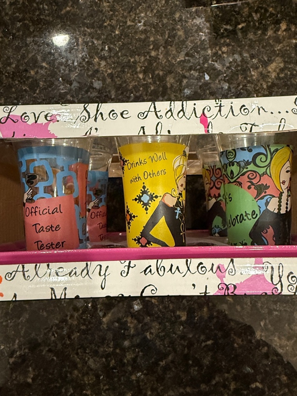 Delish Colorful Shot Glass Set - 6 Shot Glasses with Pink Tray